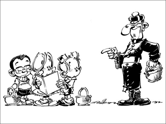 Coloriage Le petit Spirou, ses amis et Mr. le curé ...